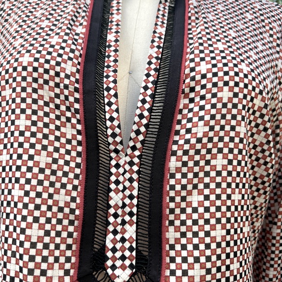 Tory, Burch, top, size 8, color, off-white, black, and red checkerboard pattern. - Picture 2 of 14